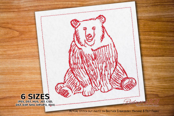 Sitting Brown Bear: A Redwork Gem for Boutique Apparel